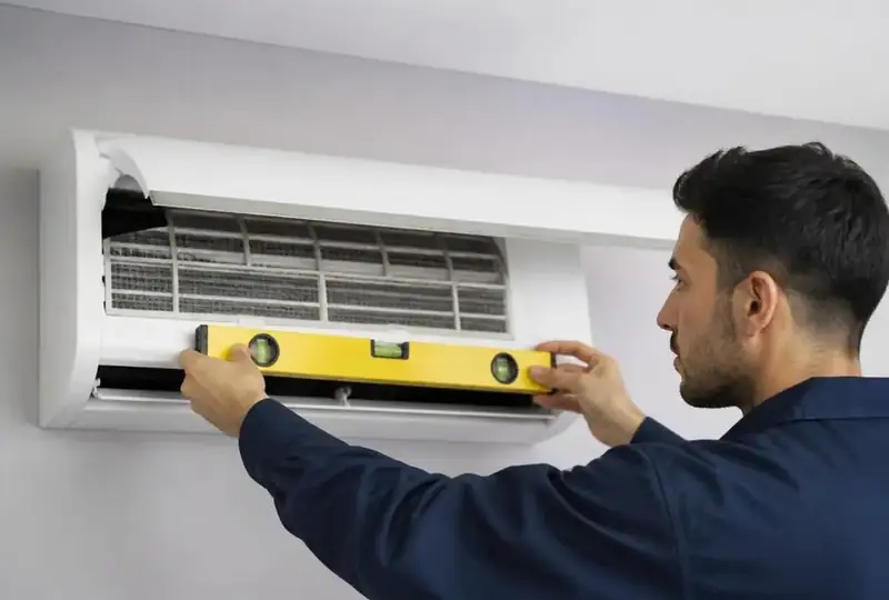 ضبط ميل الوحدة الداخلية بميزان الماء - شركة السعادة للتكييف والتبريد بالرياض