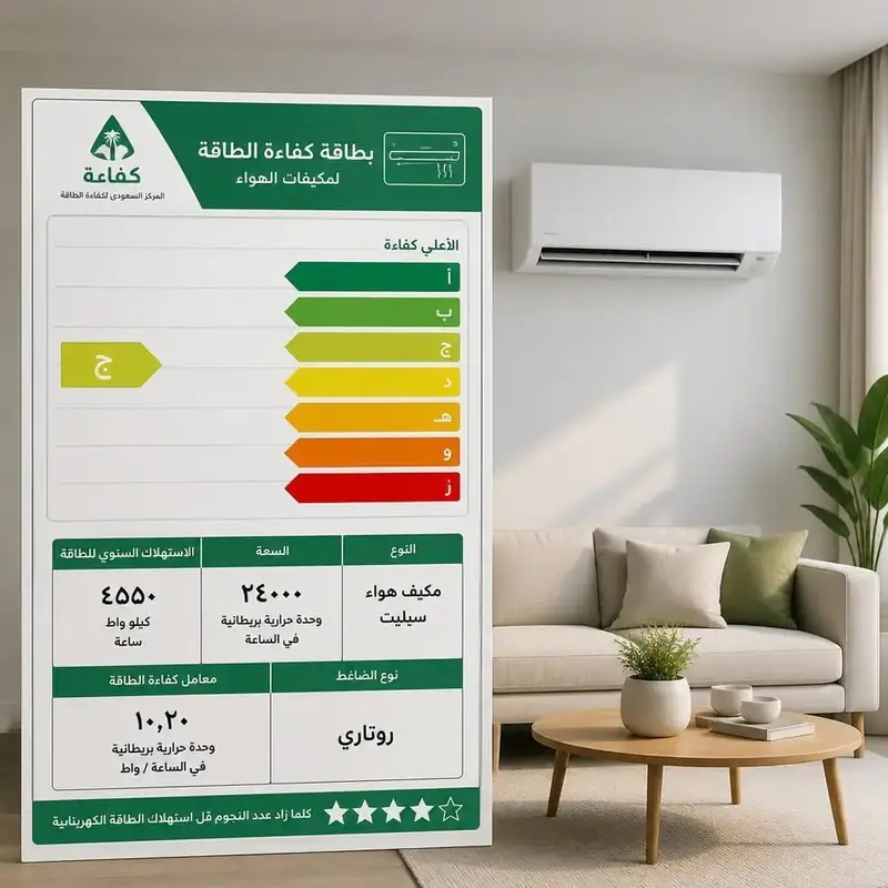 بطاقة كفاءة الطاقة على مكيف جديد - شركة السعادة للتكييف والتبريد بالرياض