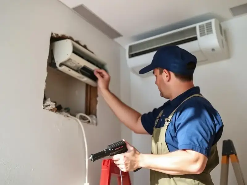 معالجة فتحة الجدار بعد فك مكيف سبليت في منزل بالرياض
