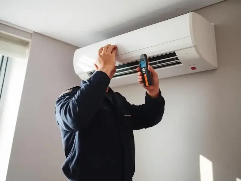 قياس درجة حرارة الهواء الخارج من مكيف سبليت بعد تعبئة الفريون بالرياض