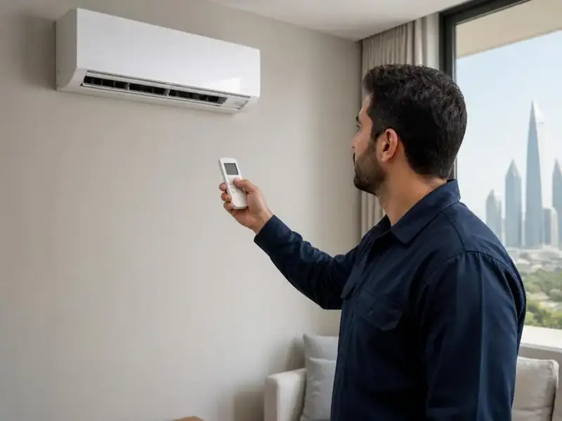 تجربة تشغيل مكيف سبليت بالريموت بعد إعادة تركيبه داخل منزل بالرياض